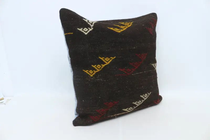 Vintage Kilim Throw Pillow, Pillow for Couch, Antique Pillows, Wool Kilim Pillow Pillow Case, 28x28 Brown Pillow Sham, Pillow Sham - 3