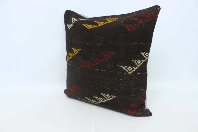 Vintage Kilim Throw Pillow, Pillow for Couch, Antique Pillows, Wool Kilim Pillow Pillow Case, 28x28 Brown Pillow Sham, Pillow Sham - 4
