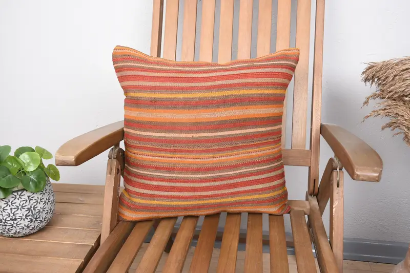 Vintage Striped Red Pillow Cover, Square Antique 18x18 inch Pillow Case - 1