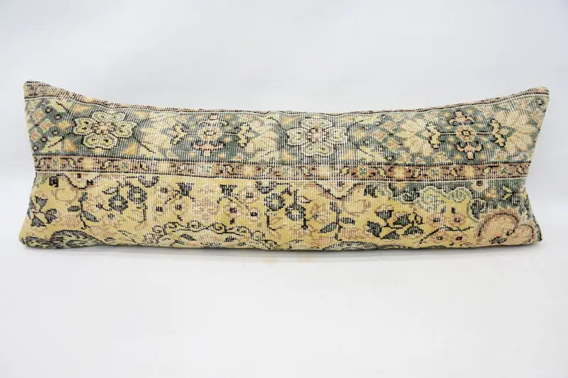 Kilim Pillow Cover, 16x48 Yellow Pillow Sham, Sofa Bolster Pillow, Hippie Throw Pillow Cover, Home Decor Pillow, Cushion, Boho Pillow Sham Cover - 1