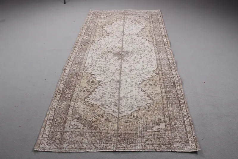 4x8.3 ft Halı, Eski Türk Halısı, Kahverengi Oushak Yün Halı - 1