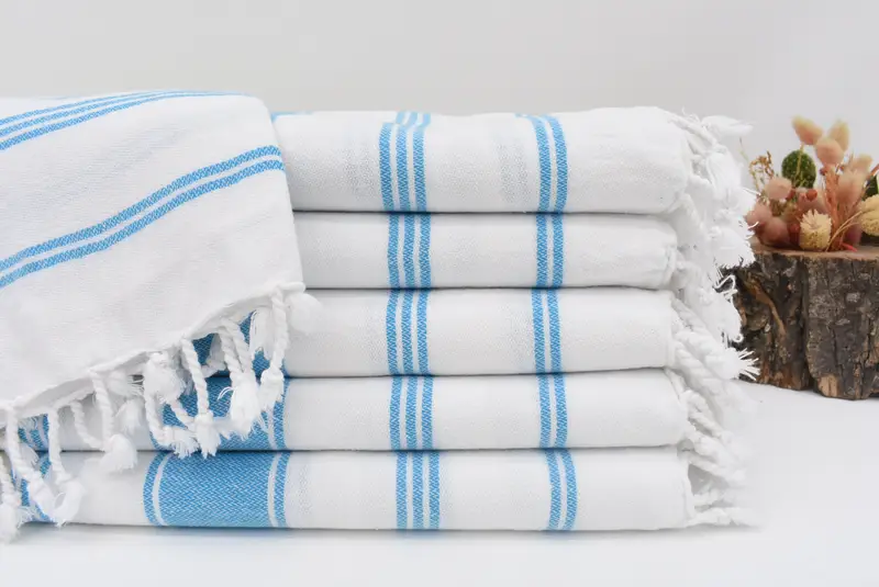 Beach Towel Monogrammed Turkish Cotton Blue-Green Stripes, 70x40 Inches