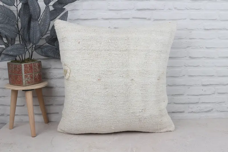 24x24 White Pillow Sham, Cushion Case, Throw Kilim Pillow, Kilim Cushion Sham, Accent Cushion Case, Home Decor Pillow, Retro Throw Cushion Case - 1