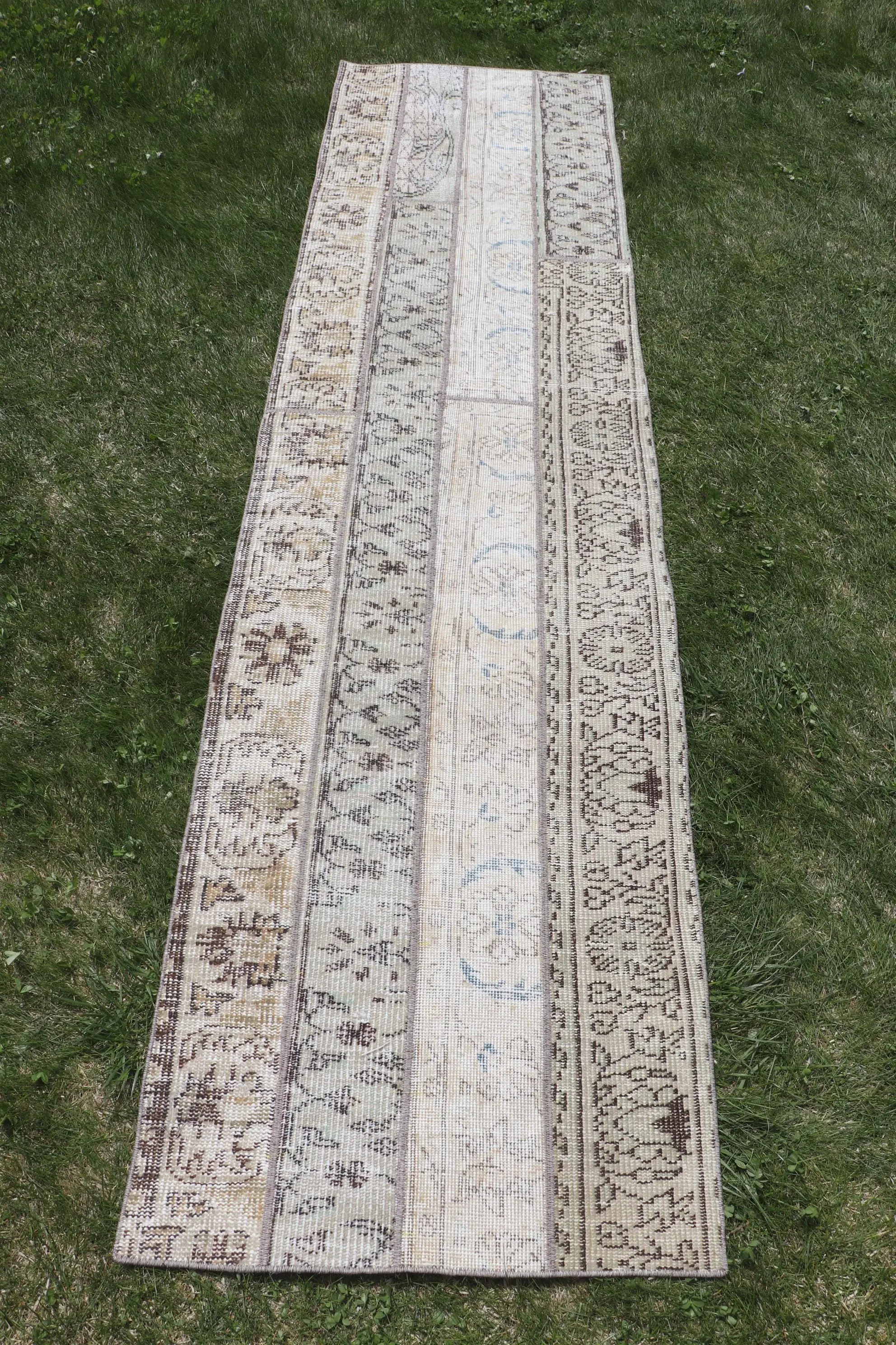 Turkish Rug, 2.2x8.7 ft Runner Rug, Brown White Wool Rug - 1