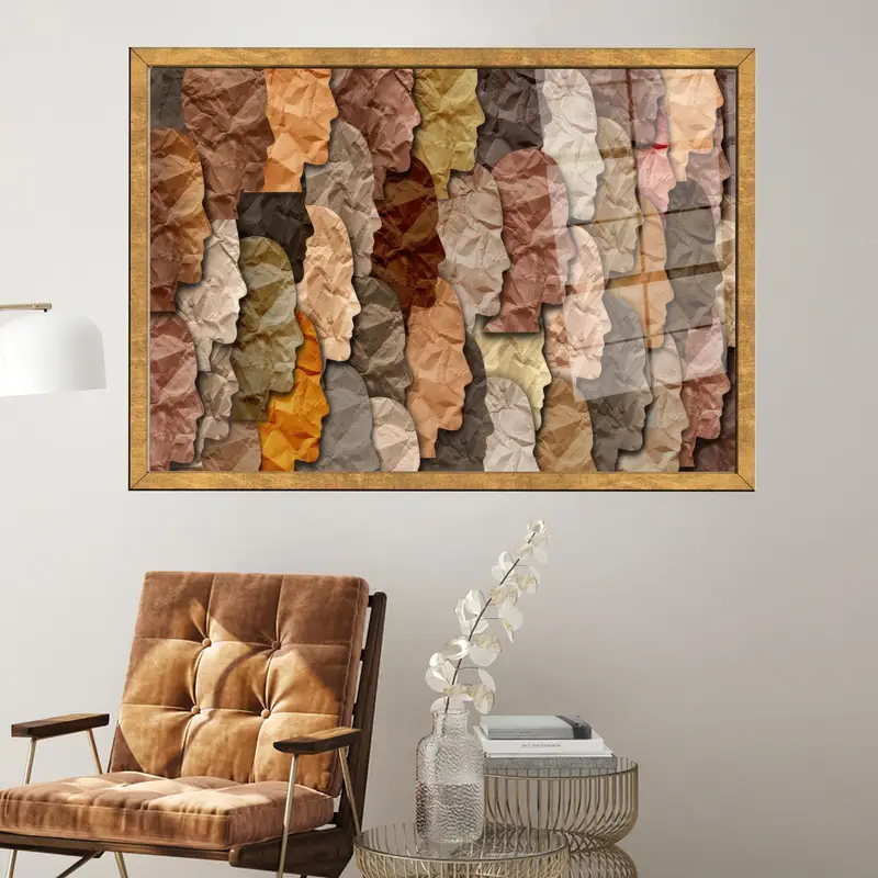 Trendy Printed Glass: Abstract Faces Design for Modern Elegance