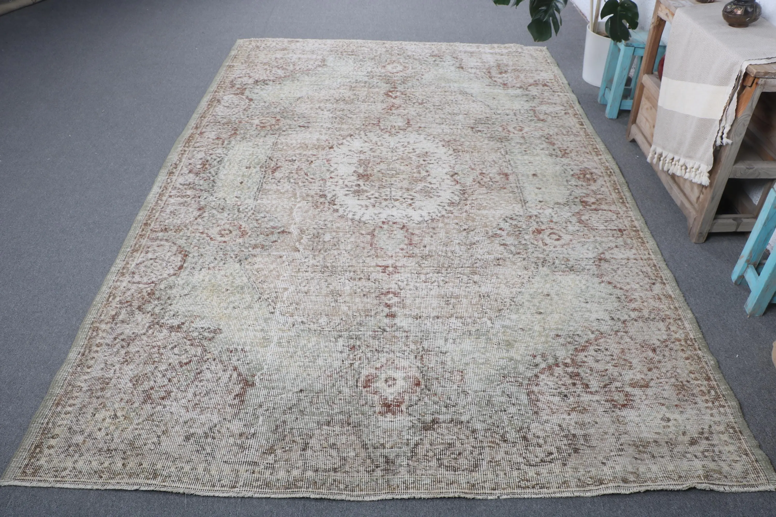 Türk 6x9.2 ft Büyük Halı, Vintage Halı, Gri Patchwork Halı - 1