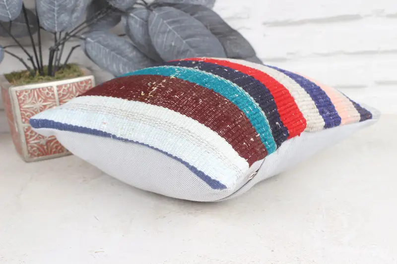 Pillow, Turkish Kilim Pillow, Kilim Pillow Cover, Art Deco Cushion Case, Vintage Kilim Throw Pillow, Bed Cushion, 12x12 Blue Pillow Cover - 6