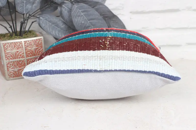 Pillow, Turkish Kilim Pillow, Kilim Pillow Cover, Art Deco Cushion Case, Vintage Kilim Throw Pillow, Bed Cushion, 12x12 Blue Pillow Cover - 5