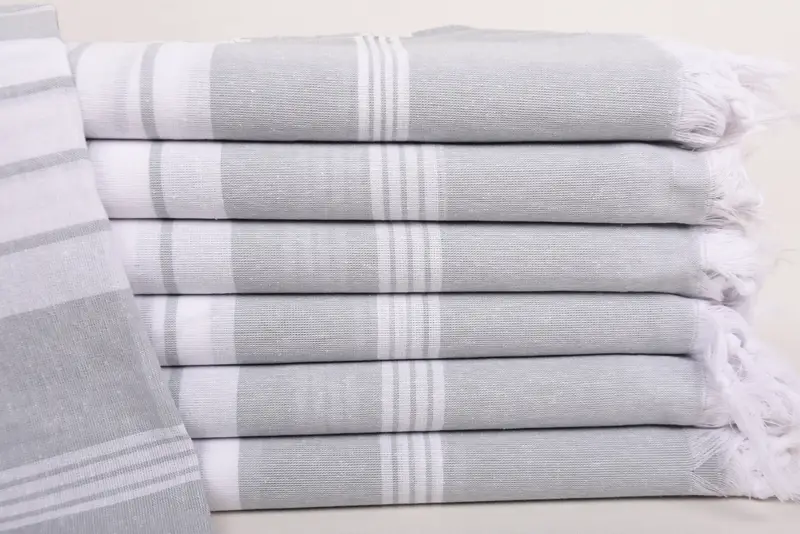 Light Gray Striped Turkish Beach Towel, Monogram Option, 67x36 Inches