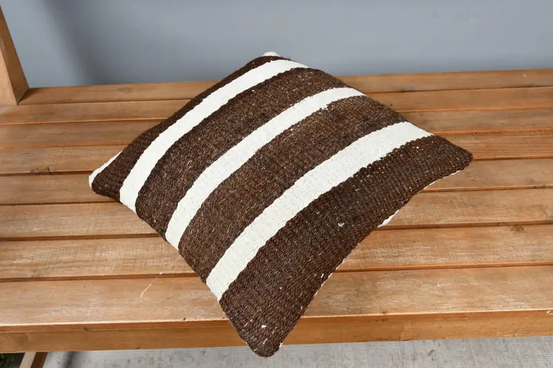 Decorative Bolster Cushion Case, Boho Pillow, Pillow Cover, Turkish Kilim Pillow, Interior Designer Pillow, 14x14 Beige Cushion Cover - 2