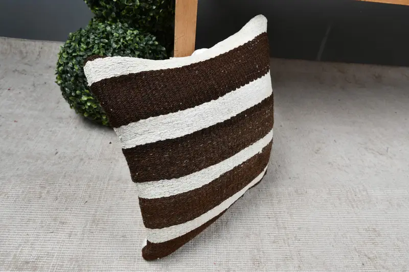 Decorative Bolster Cushion Case, Boho Pillow, Pillow Cover, Turkish Kilim Pillow, Interior Designer Pillow, 14x14 Beige Cushion Cover - 7