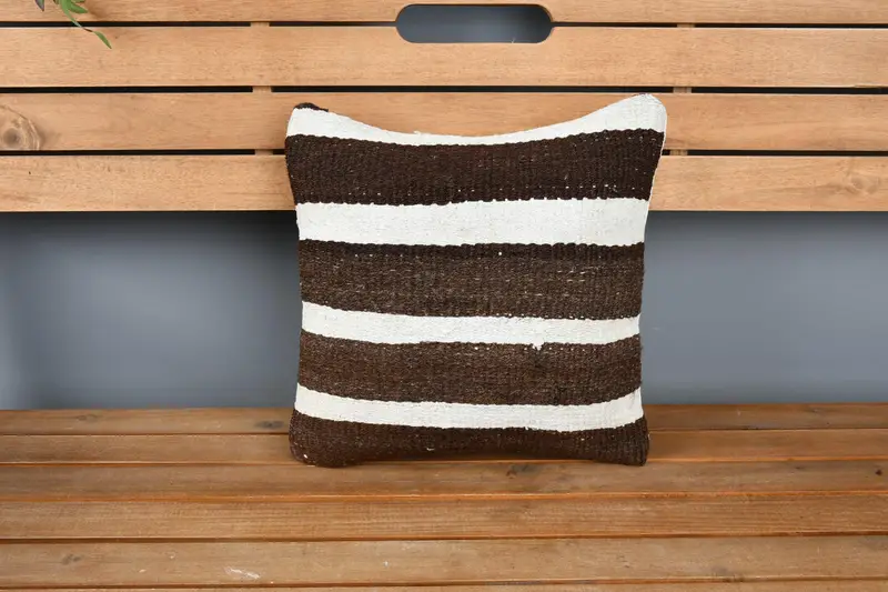 Decorative Bolster Cushion Case, Boho Pillow, Pillow Cover, Turkish Kilim Pillow, Interior Designer Pillow, 14x14 Beige Cushion Cover - 6