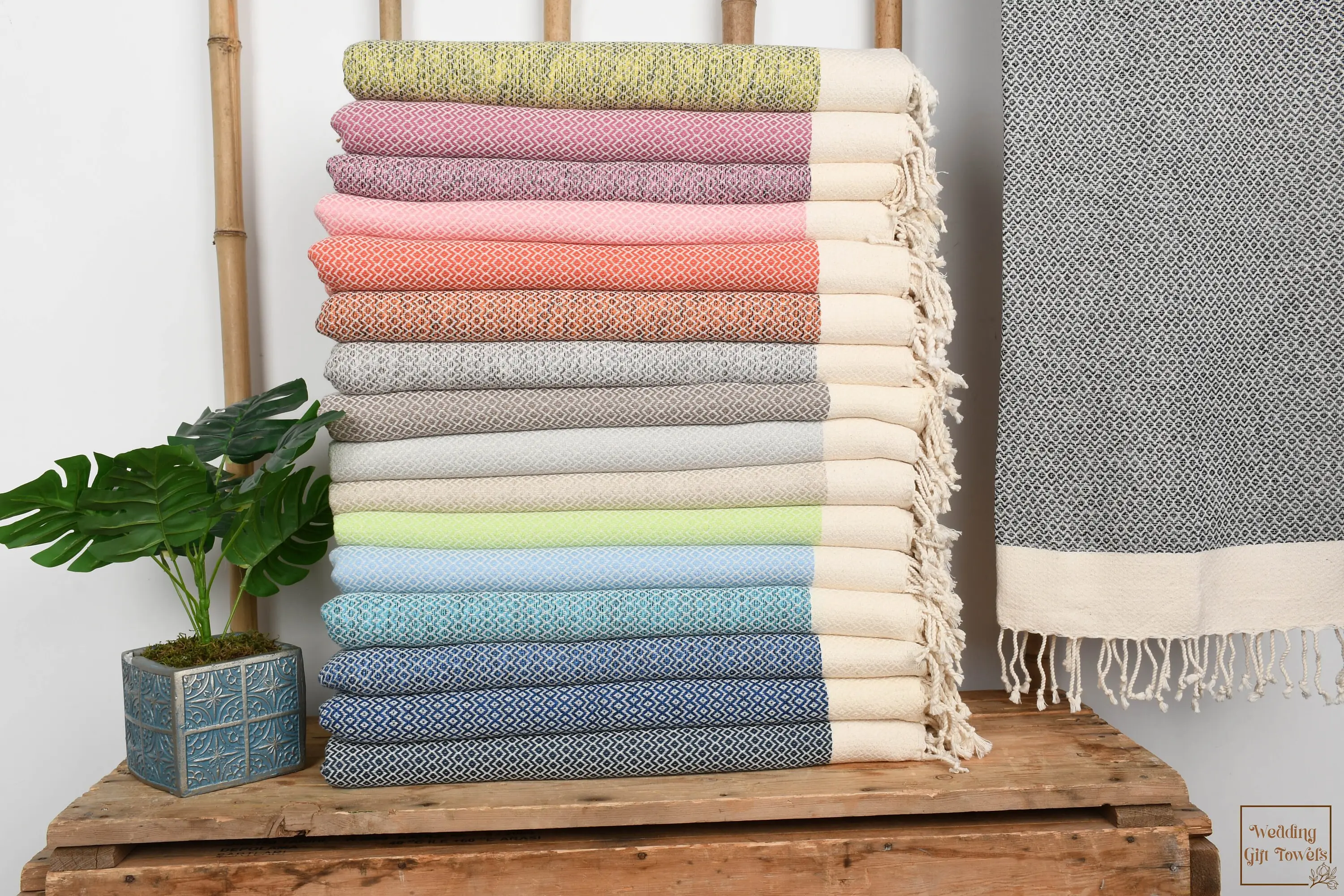 Personalized Turkish Cotton Towel Beige Art Deco, 75x36 Inches - 1