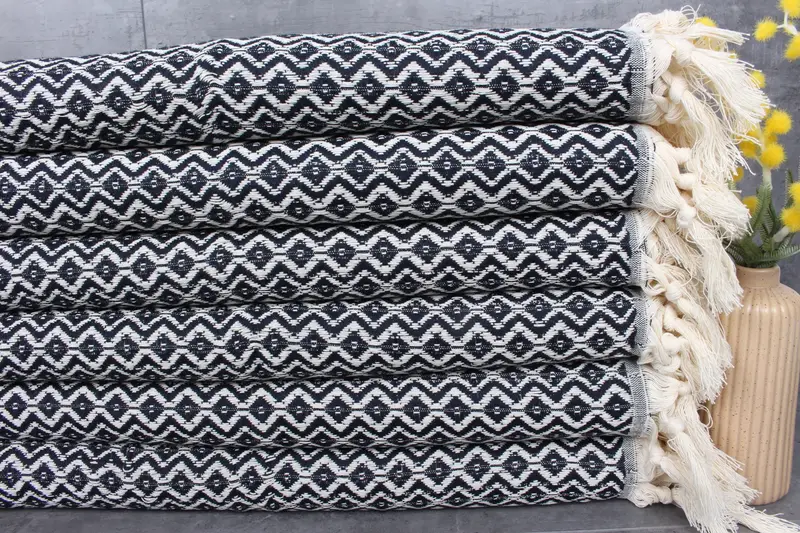 Turkish Hand Towel Navy Diamond Washcloth, Organic Cotton, 18x36 Inches