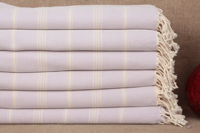 Toalla Turca Personalizada, Algodón Orgánico Rayado Lila, Beige, 40x71 Pulgadas