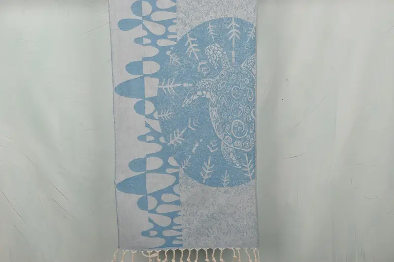 Hand Towel Turquoise Cotton Turtle Design, 18x36 Inches
