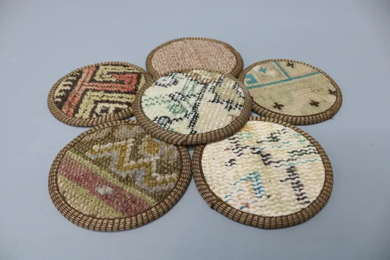 Beige and Brown Kilim Coaster, Durable and Stylish Coaster