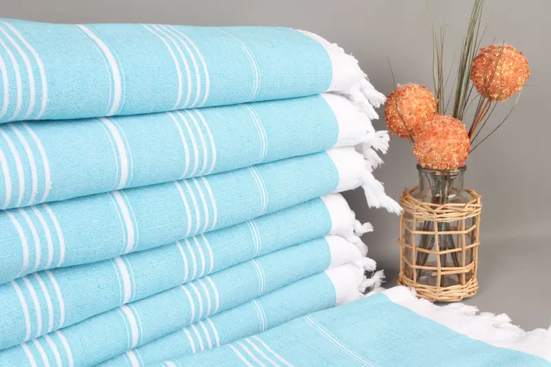 Turkish Cotton Beach Towel Turquoise Stripes, 36x67 Inches