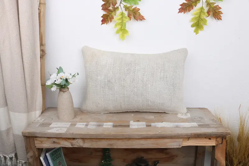 Vintage Kilim Pillow, Kilim Pillow, Pillow Cover, Handmade Throw Pillow Case, Authentic Pillow Sham, 12x20 White Cushion, Home Decor Pillow - 1