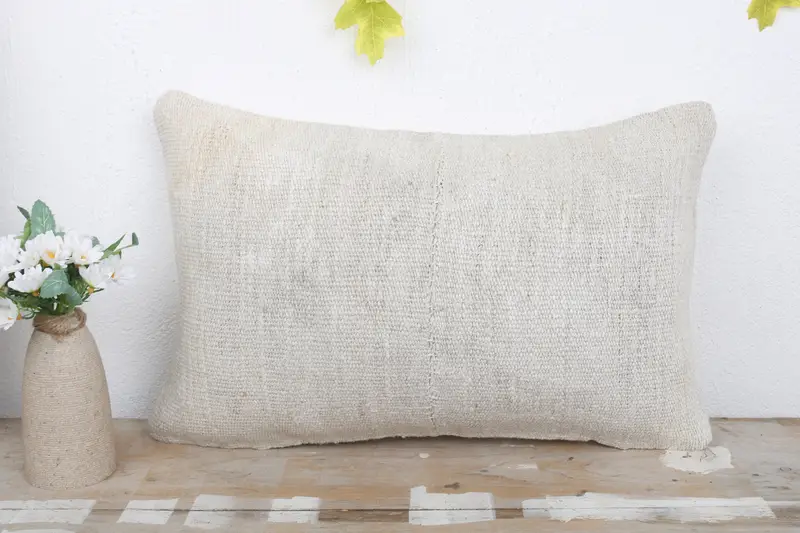 Vintage Kilim Pillow, Kilim Pillow, Pillow Cover, Handmade Throw Pillow Case, Authentic Pillow Sham, 12x20 White Cushion, Home Decor Pillow - 2