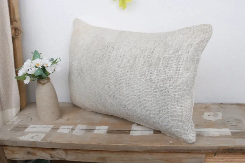 Vintage Kilim Pillow, Kilim Pillow, Pillow Cover, Handmade Throw Pillow Case, Authentic Pillow Sham, 12x20 White Cushion, Home Decor Pillow - 4
