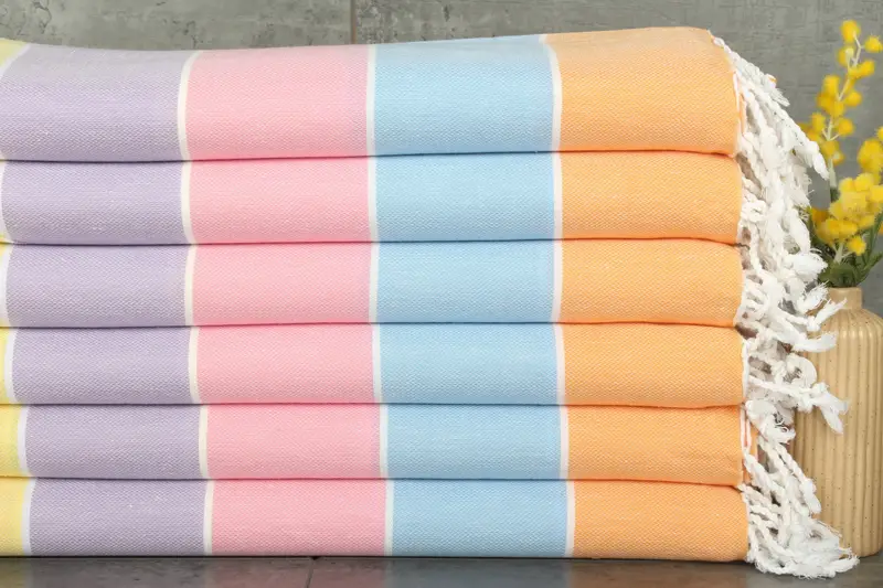 GOK 2 Cotton Beach Towel Monogrammed Beige Striped, 40x71 Inches