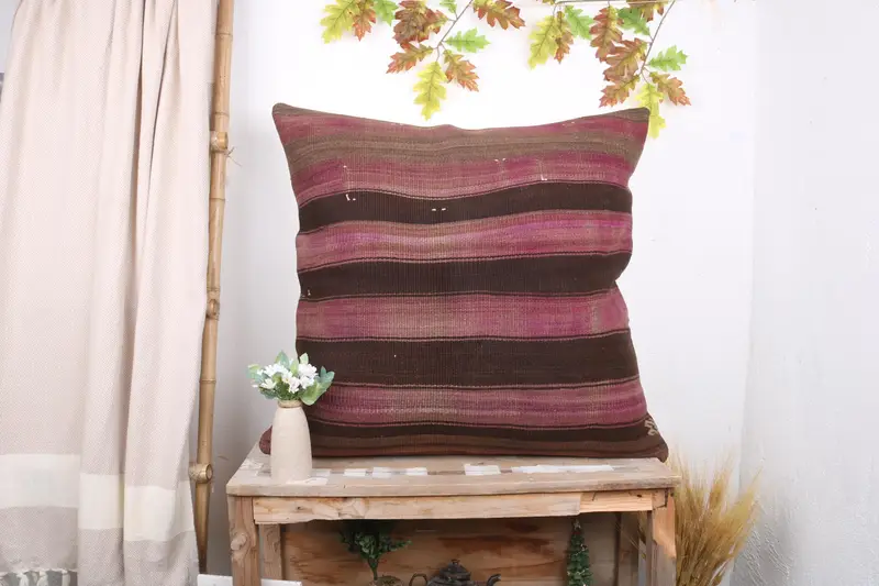 Pillow, Ethnical Kilim Rug Pillow, 32x32 Brown Cushion, Turkish Pillow, Interior Designer Pillow, Ethnic Pillow Cover Cushion Cover - 1