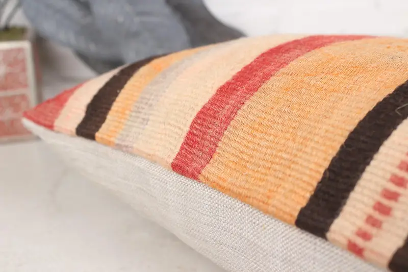 Turkish Pillow, Pillow Case, Luxury Pillow Cover, Kilim Cushion Sham, 12x20 Orange Pillow, Ethnical Kilim Rug Pillow, Anatolian Pillow Cover - 7