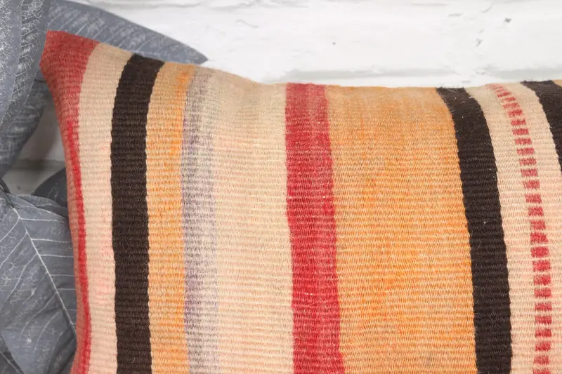 Turkish Pillow, Pillow Case, Luxury Pillow Cover, Kilim Cushion Sham, 12x20 Orange Pillow, Ethnical Kilim Rug Pillow, Anatolian Pillow Cover - 2