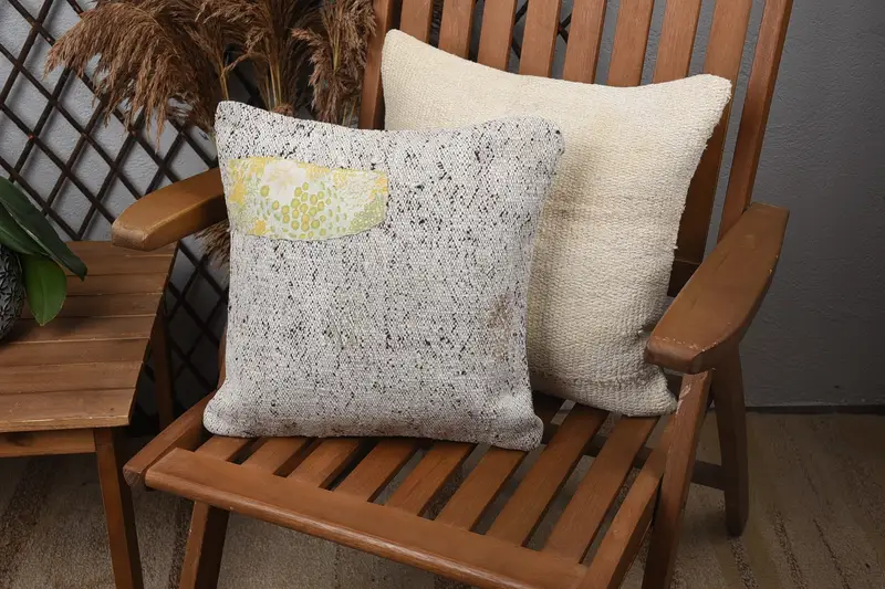 Pillow for Sofa, 14x14 Beige Pillow Cover, Pillow, Ethnical Kilim Rug Pillow, Retro Throw Pillow, Vintage Pillow, Outdoor Throw Pillow - 1