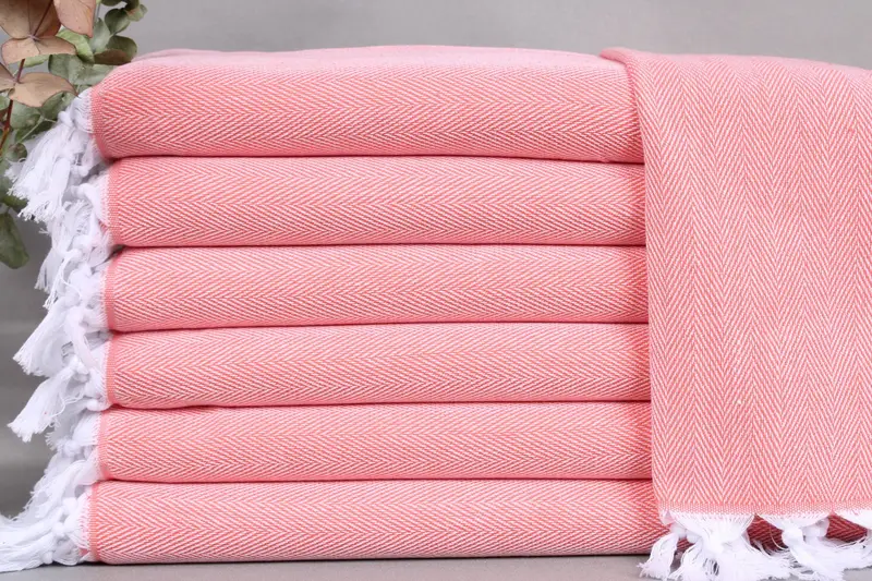 Turkish Hand Towel Beige Herringbone Pattern, Organic Cotton, 18x34 Inches