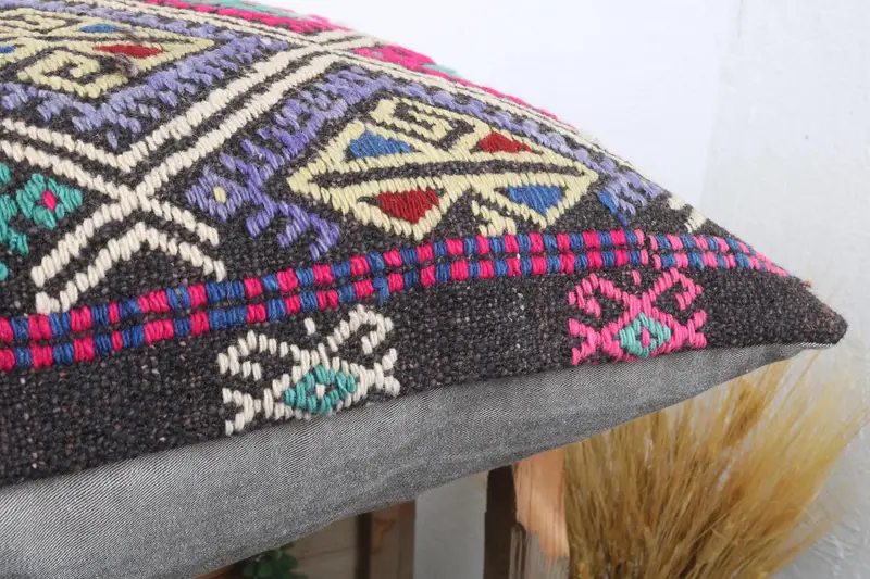 Turkish Kilim Pillow, Home Decor Pillow, Hippie Throw Cushion Case, Outdoor Bolster Cushion Cover, Antique Pillows, 24x24 Blue Pillow Cover, Pillow - 6