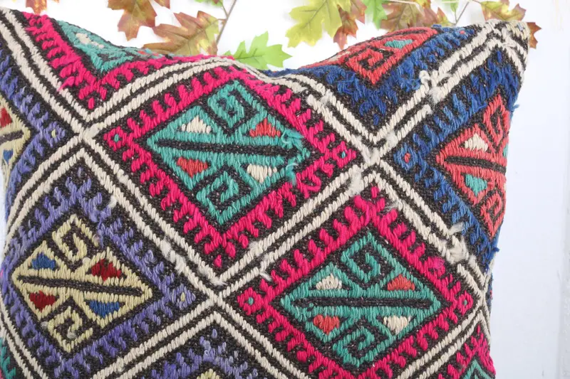 Turkish Kilim Pillow, Home Decor Pillow, Hippie Throw Cushion Case, Outdoor Bolster Cushion Cover, Antique Pillows, 24x24 Blue Pillow Cover, Pillow - 5