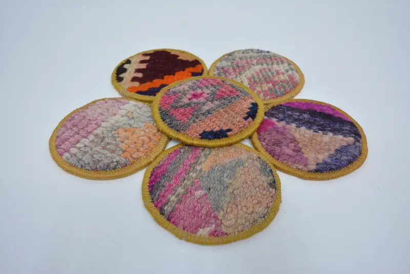 Bohemian Yuvarlak Bardak Altlığı Takımı, Kaymaz Pembe ve Sarı Bardak Altlıkları