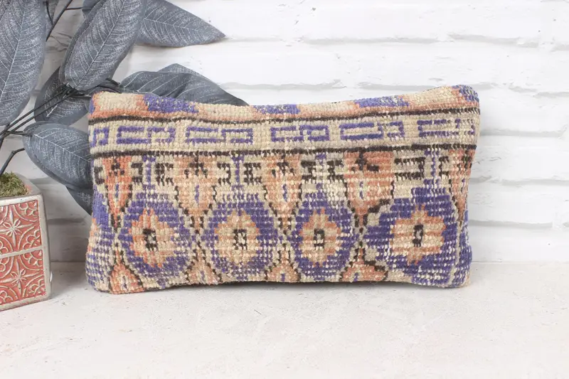 Kilim Pillow Cover, Nautical Throw Pillow Case, Boho Pillow, 8x16 Blue Cushion, Sofa Cushion Case, Pillow, Cotton Pillow, Vintage Kilim Throw Pillow - 1