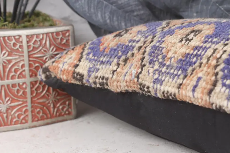 Kilim Pillow Cover, Nautical Throw Pillow Case, Boho Pillow, 8x16 Blue Cushion, Sofa Cushion Case, Pillow, Cotton Pillow, Vintage Kilim Throw Pillow - 7