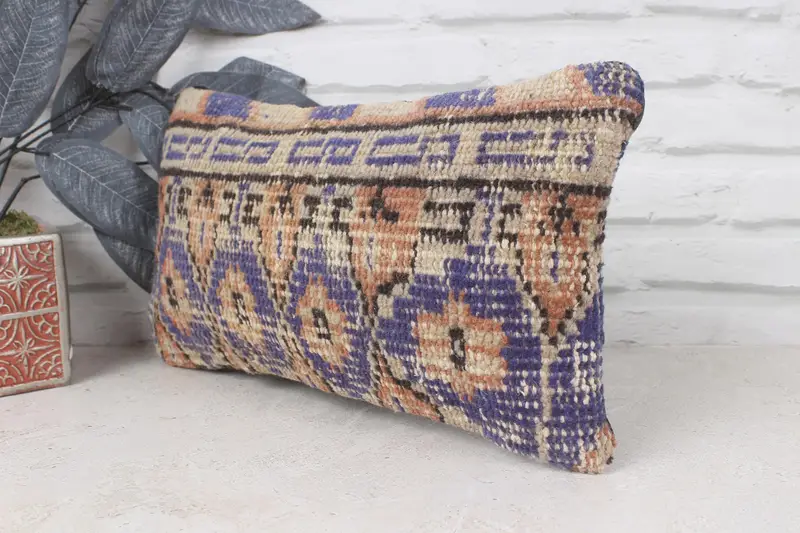 Kilim Pillow Cover, Nautical Throw Pillow Case, Boho Pillow, 8x16 Blue Cushion, Sofa Cushion Case, Pillow, Cotton Pillow, Vintage Kilim Throw Pillow - 4