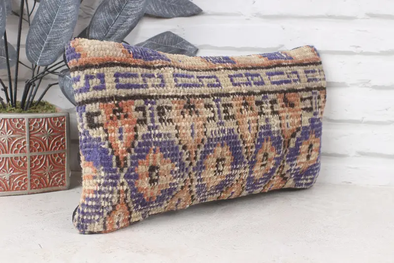 Kilim Pillow Cover, Nautical Throw Pillow Case, Boho Pillow, 8x16 Blue Cushion, Sofa Cushion Case, Pillow, Cotton Pillow, Vintage Kilim Throw Pillow - 3