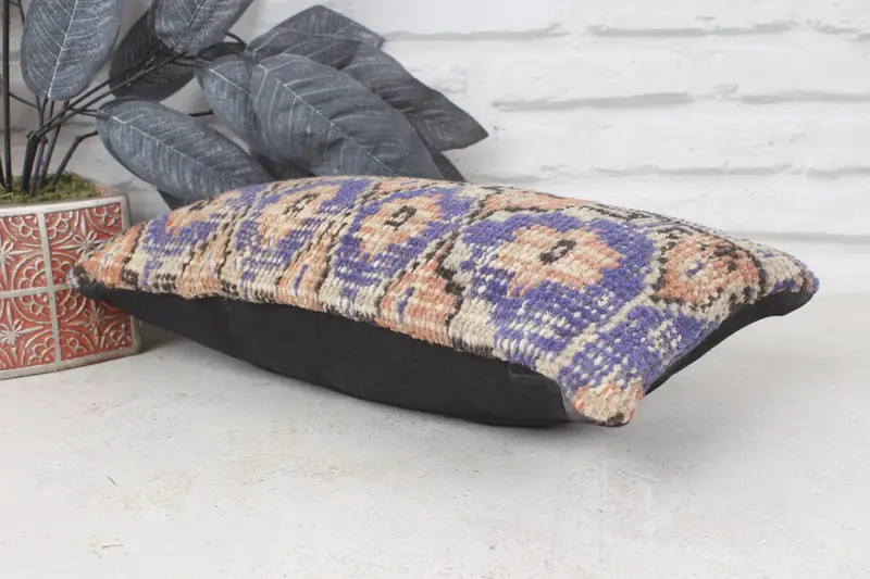Kilim Pillow Cover, Nautical Throw Pillow Case, Boho Pillow, 8x16 Blue Cushion, Sofa Cushion Case, Pillow, Cotton Pillow, Vintage Kilim Throw Pillow - 6