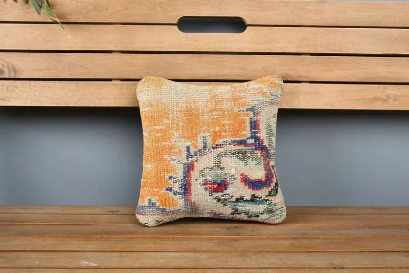Turkish Kilim Pillow, Interior Designer Pillow, Pillow Cover, 12x12 Orange Cushion, Ethnical Kilim Rug Pillow, Boho Throw Pillow - 6