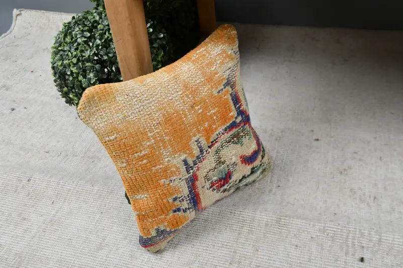 Turkish Kilim Pillow, Interior Designer Pillow, Pillow Cover, 12x12 Orange Cushion, Ethnical Kilim Rug Pillow, Boho Throw Pillow - 7