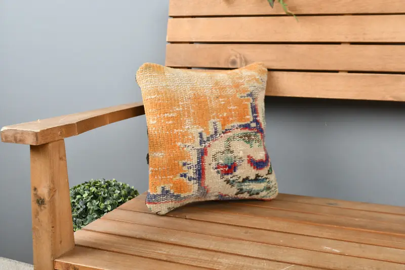 Turkish Kilim Pillow, Interior Designer Pillow, Pillow Cover, 12x12 Orange Cushion, Ethnical Kilim Rug Pillow, Boho Throw Pillow - 1