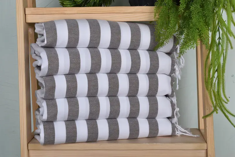 Turkish Tea Towel Brown Cotton Striped, 20x44 Inches