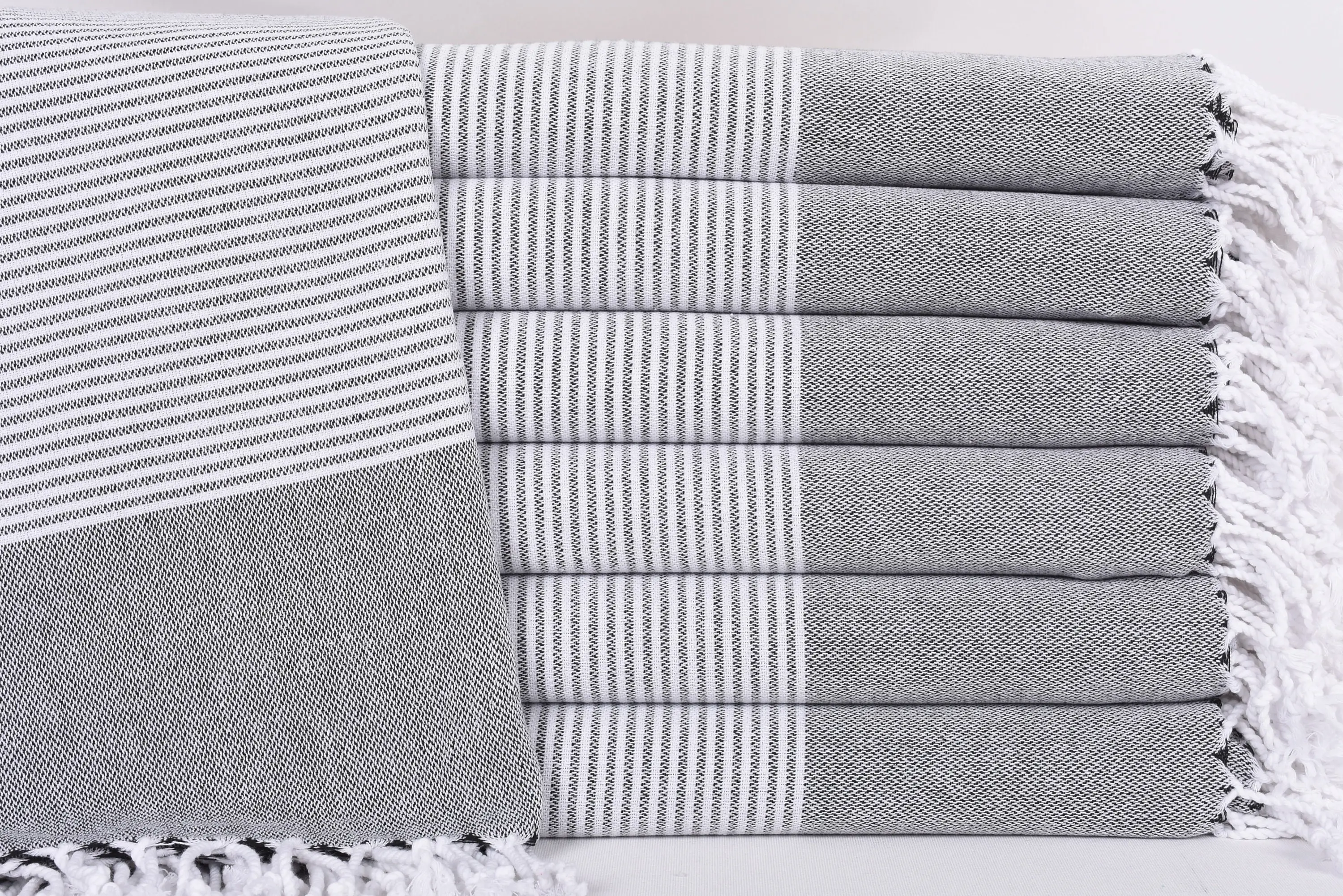 Custom Turkish Towel, Black Striped, Organic Cotton, 70x36 Inches - 1