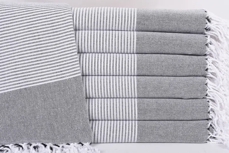 Custom Turkish Towel, Black Striped, Organic Cotton, 70x36 Inches