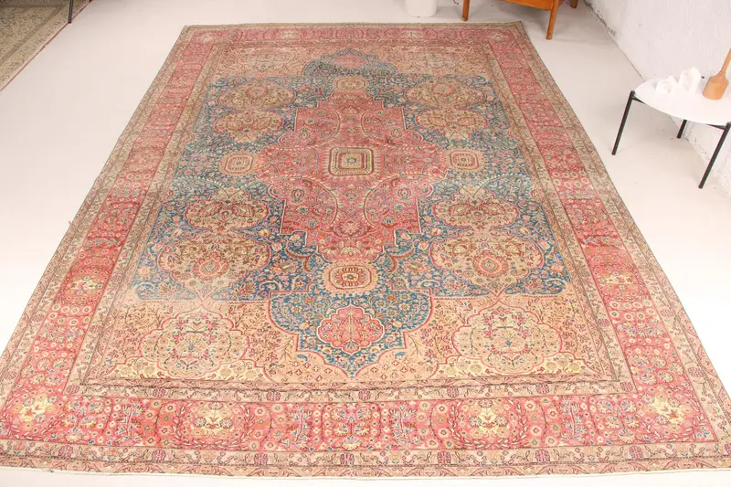 Türkischer Vintage-Teppich, 21 x 341 cm, Oushak-Teppich mit rotem Tiermotiv - 1