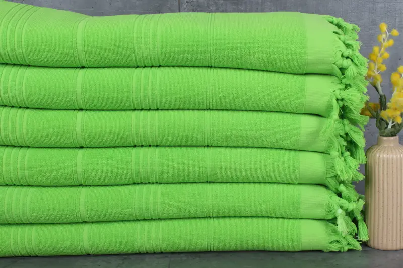 Striped Terry Towel Pistachio Green Organic Cotton, 36x71 Inches