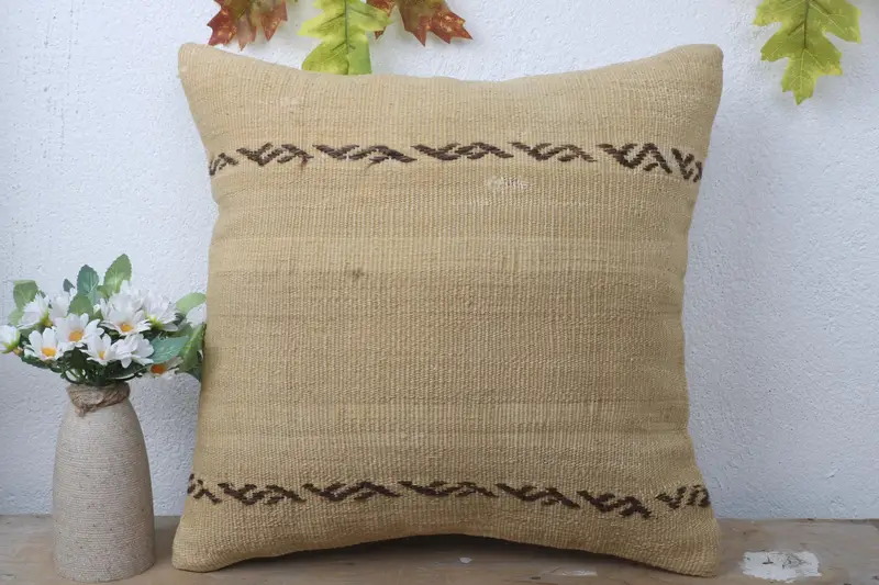 Outdoor Pillow Cover, Cushion Case, 16x16 Beige Pillow Case, Pillow for Couch, Retro Throw Cushion Cover, Turkish Kilim Pillow, Boho Pillow - 2