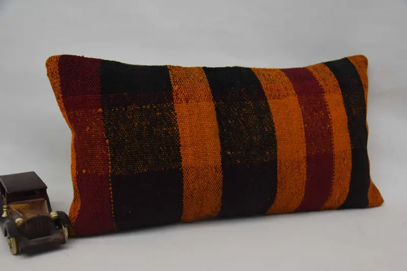 Kilim Cushion Sham, Pillow Cover, Handmade Throw Cushion Case, 12x24 Orange Cushion Case, Neutral Throw Pillow Case, Throw Kilim Pillow, Boho Pillow - 2