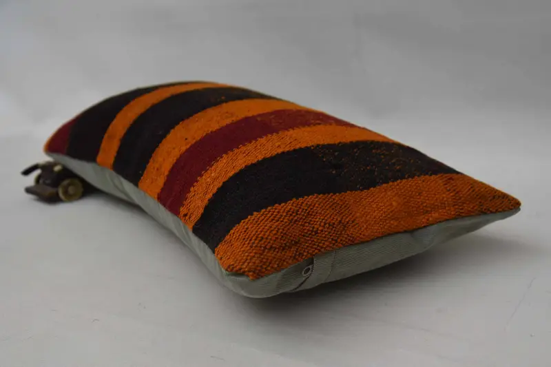 Kilim Cushion Sham, Pillow Cover, Handmade Throw Cushion Case, 12x24 Orange Cushion Case, Neutral Throw Pillow Case, Throw Kilim Pillow, Boho Pillow - 6